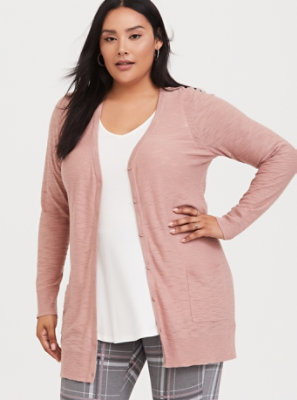 Plus Size - Blush Pink Slub Boyfriend Cardigan - Torrid