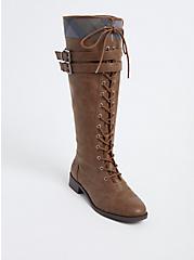 Plus Size Outlander Thistle Logo Plaid Knee-High Lace-Up Boot (WW), BROWN, hi-res