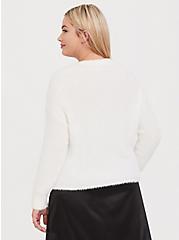 Ivory Fuzzy Knit Crop Pullover Sweater, CLOUD DANCER, alternate