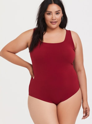 red square neck bodysuit