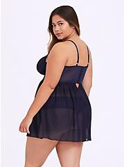 Navy Mesh & Lace Harness Underwire Babydoll, PEACOAT, alternate