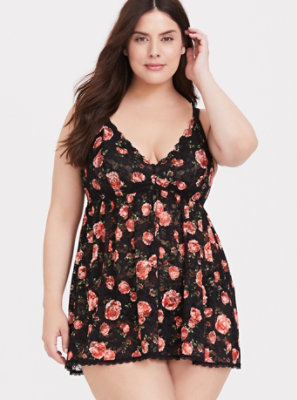 Plus Size - Black Floral Lace Babydoll - Torrid