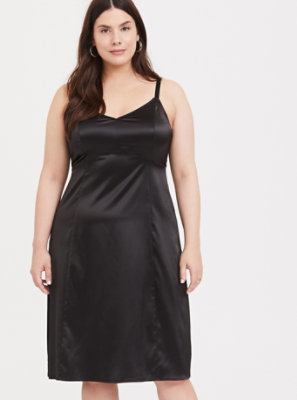 Plus Size - Black Satin A-line Slip Dress - Torrid