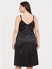 Black Satin A-line Slip Dress, DEEP BLACK, alternate