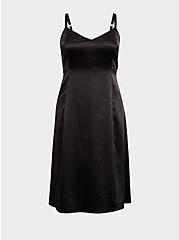 Black Satin A-line Slip Dress, DEEP BLACK, hi-res