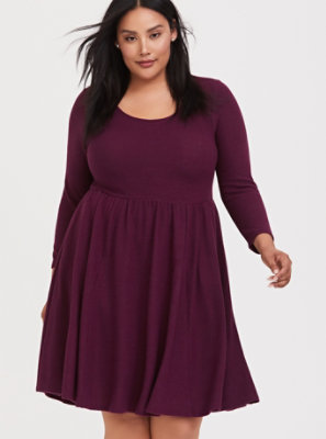 Plus Size - Super Soft Plush Burgundy Purple Babydoll Dress - Torrid