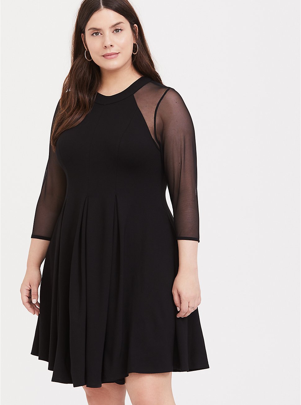 Plus Size - Black Premium Ponte & Mesh Fluted Dress - Torrid