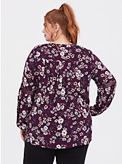 Purple Floral Relaxed Lace Challis Tunic Blouse, MULTI, alternate