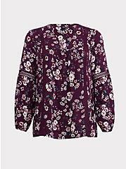 Purple Floral Relaxed Lace Challis Tunic Blouse, MULTI, hi-res