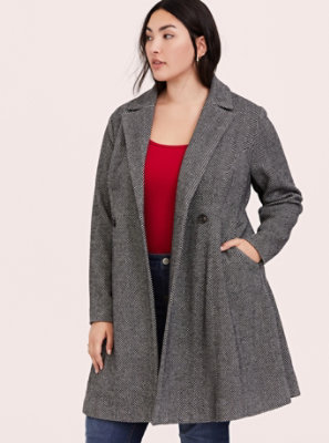 plus size fit and flare wool coat