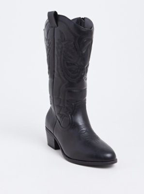 Plus Size - Black Faux Leather Stitched Tall Western Boot (WW) - Torrid