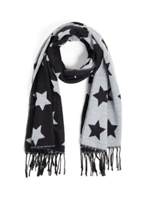 Plus Size - Black & Light Grey Star Fringe Scarf - Torrid