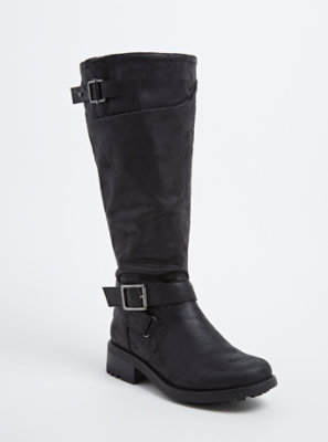 Black Faux Leather Buckle Knee-High Boot (Wide Width & Wide To Extra ...