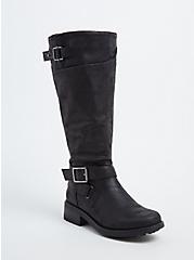 Black Faux Leather Buckle Knee-High Boot (WW & Wide To Extra Wide Calf), BLACK, hi-res
