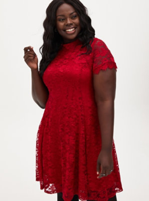 plus size red lace dress with sleeves