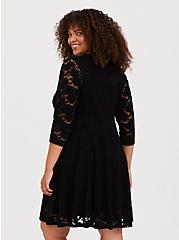 Mini Lace Fluted Dress, DEEP BLACK, alternate