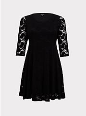 Mini Lace Fluted Dress, DEEP BLACK, hi-res