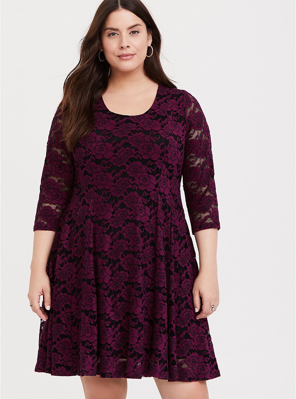 Plus Size - Burgundy Purple Lace Fluted Dress - Torrid