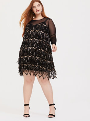 black fringe mini dress