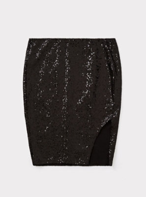 Plus Size - Black Sequin Side Slit Midi Pencil Skirt - Torrid