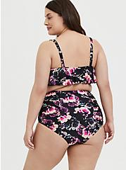Plus Size Black Floral Wireless Flounce Bikini Top, MULTI, alternate