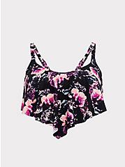 Plus Size Black Floral Wireless Flounce Bikini Top, MULTI, hi-res