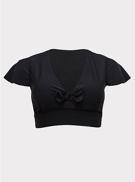 Wireless Flutter Sleeve Bikini Top, DEEP BLACK, hi-res