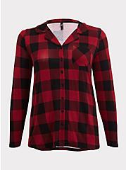 Plus Size Red & Black Buffalo Plaid Button Front Sleep Shirt, MULTI, hi-res