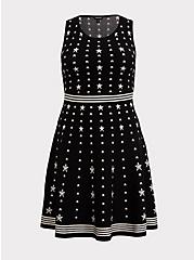 Black & White Star Sweater-Knit Skater Dress, BLACK STAR, hi-res