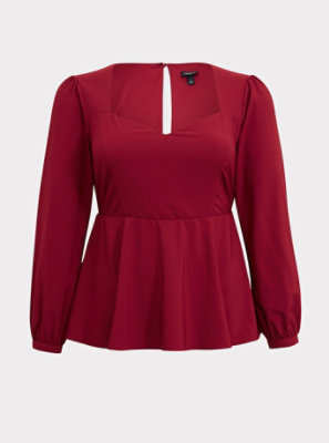 red long sleeve peplum top