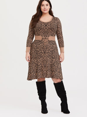 Plus Size - Leopard Sweater-Knit Corset Skater Dress - Torrid