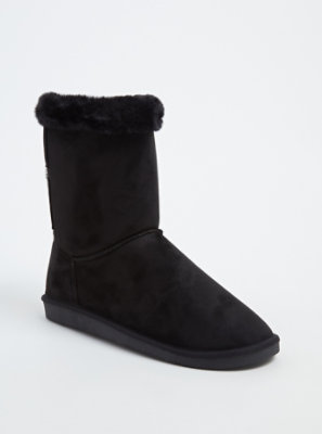 black suede faux fur boots