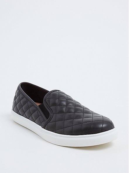 Plus Size Black Faux Leather Quilted Sneaker (WW), BLACK, hi-res