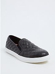 Black Faux Leather Quilted Sneaker (WW), BLACK, hi-res
