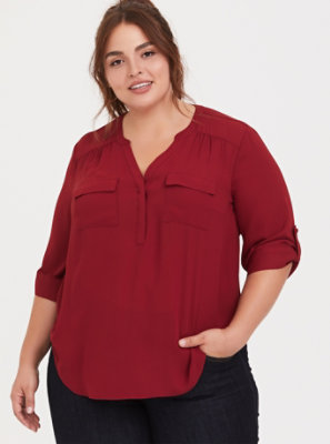 Plus Size - Harper - Dark Red Georgette Pullover Blouse - Torrid
