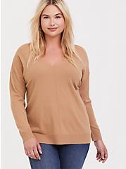 Pullover Drop Shoulder Sweater, CAMEL, hi-res