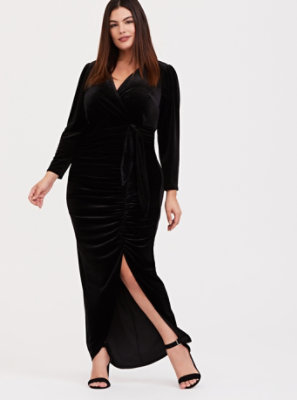 Plus Size - Black Velvet Front Slit Maxi Dress - Torrid
