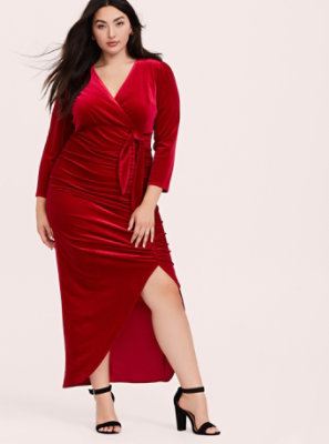 red velvet slit dress