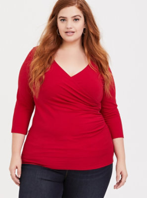 Plus Size - Red Surplice Wrap Front Foxy Top - Torrid