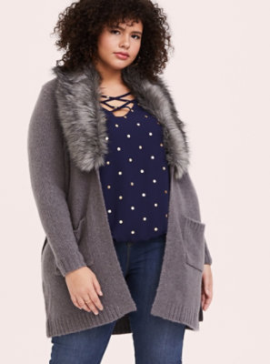 fur collar cardigan