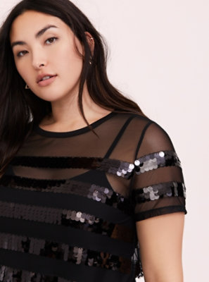 black sheer sequin tee