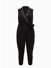 Plus Size Black Sleeveless Tuxedo Jumpsuit, DEEP BLACK, hi-res