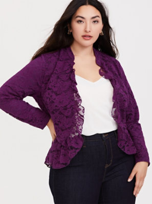 Purple Lace Peplum Crop Military Jacket - Plus Size | Torrid