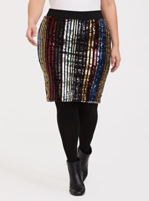 Plus Size - Rainbow Stripe Sequin Mini Pencil Skirt - Torrid
