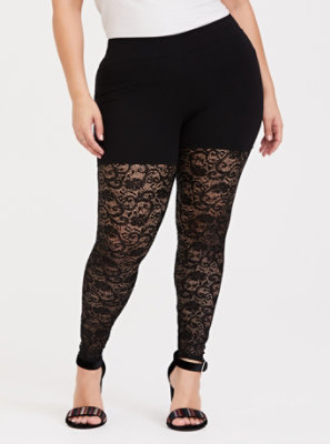 Plus Size - Premium Legging - Sequin Lace Semi-Sheer Black - Torrid