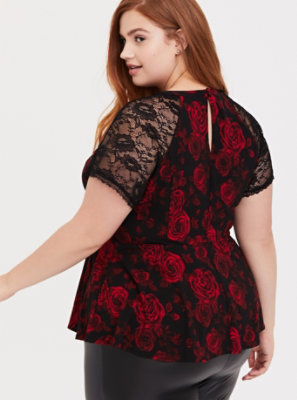 red floral peplum top