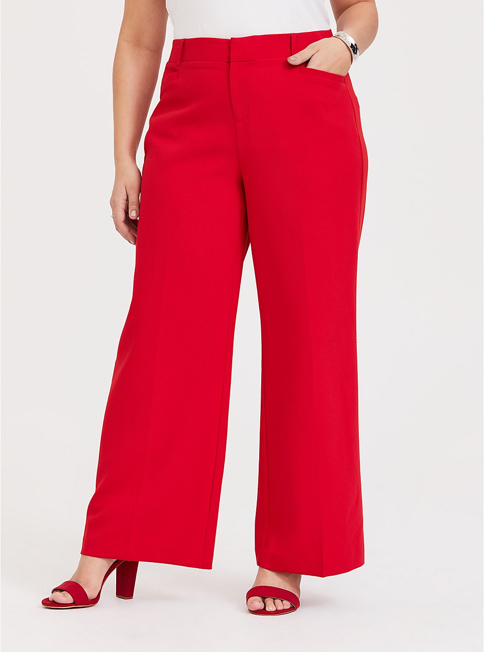 Red Structured Woven Wide Leg Pant