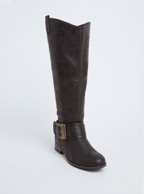 Plus Size - Brown Faux Leather Western Knee-High Boots (WW) - Torrid