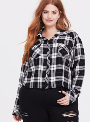 plus size black and white plaid shirt