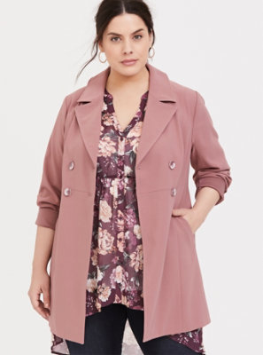 Plus Size - Walnut Twill Double-Breasted Fit & Flare Coat - Torrid